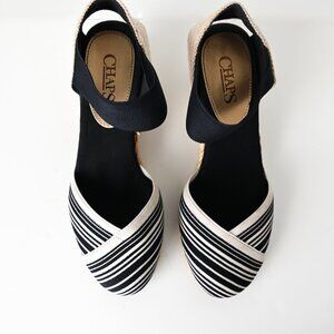 CHAPS Navy & Tan Slip On Elastic Strap Ankle Wedge Shoes - Size 9